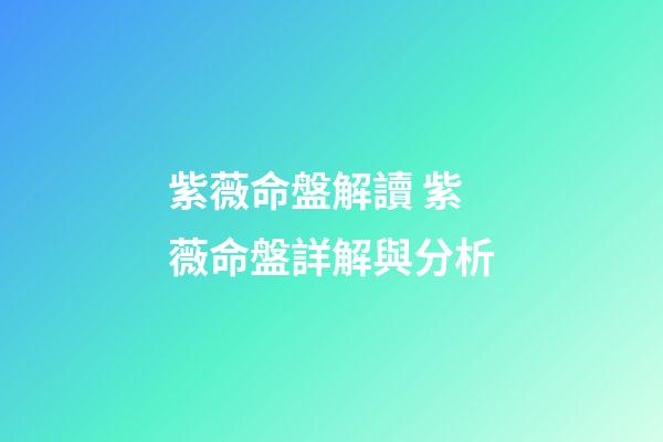 紫薇命盤解讀 紫薇命盤詳解與分析-第1張-觀點-玄機派